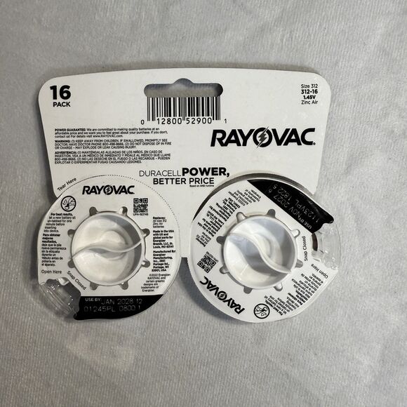 RAYOVAC (16-Pack) Sz 312 Made in USA (16) Hearing Aid Batteries NEW - Picture 2 of 6